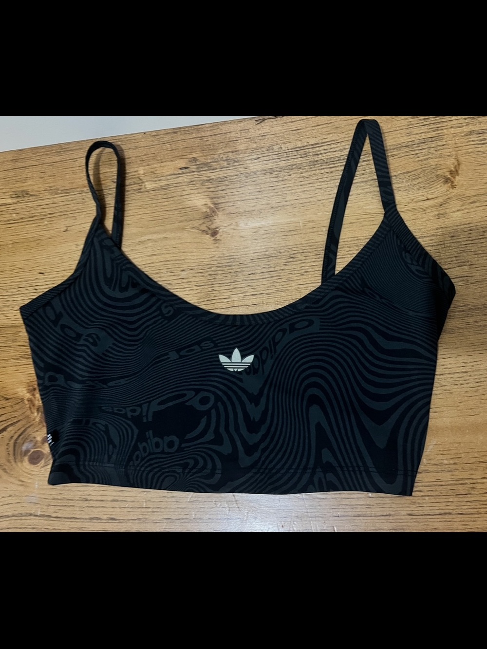 adidas Black Patterned Crop Bralette with Trefoil